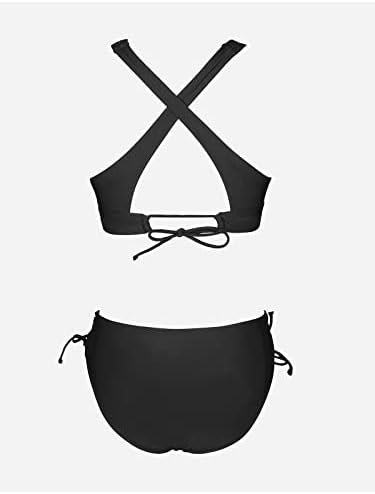 CUPSHE Bikini Set for Women Two Piece Swimsuit V Neck Triangle Top Wide Straps Cross Back Lace up Mid Rise|B0C14LS64C