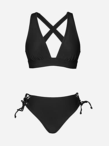 CUPSHE Bikini Set for Women Two Piece Swimsuit V Neck Triangle Top Wide Straps Cross Back Lace up Mid Rise|B0C14LS64C