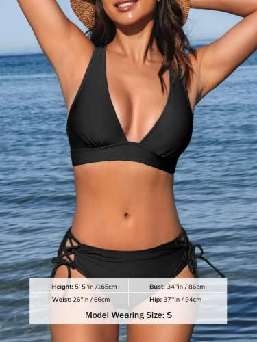 CUPSHE Bikini Set for Women Two Piece Swimsuit V Neck Triangle Top Wide Straps Cross Back Lace up Mid Rise|B0C14LS64C